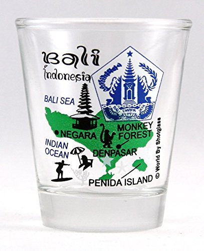 World By Shotglass Bali Indonesien Sehenswürdigkeiten Collage Schnapsglas, 5 x 6 cm, Glas, Schnapsglas, Novellität, Bali Sehenswürdigkeiten, Schutzverpackung