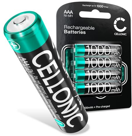 CELLONIC 4X Wiederaufladbare AAA Batterien 1.2V 1000mAh - Fernbedienung Telefon Babyphone Solarlampe- Akkubatterie: Lange Laufzeit, viele Ladezyklen - aufladbare NiMH Akku AAA Micro R03 LR03 Battery