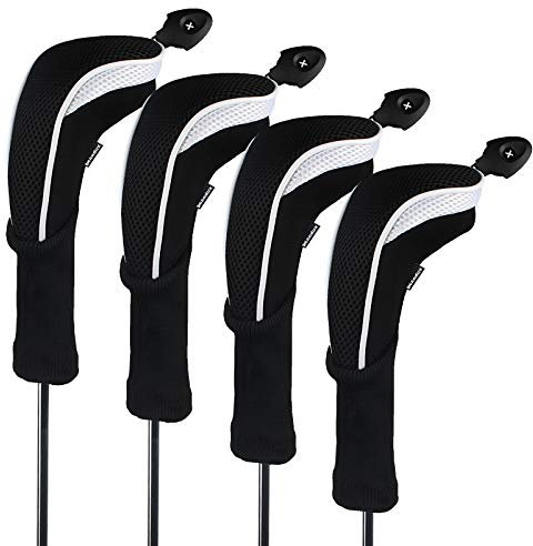 Andux - Copertura per la testa delle mazze da golf ibride, 4 unità, con un collo lungo, con numeri intercambiabili Etichetta CTMT-01, White