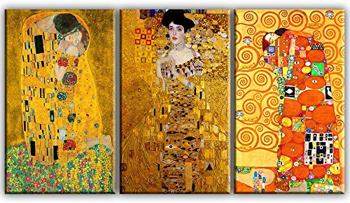 time4art Gustav Klimt Print Canvas 3 Bild 3 x 100x60cm Adele Bloch-Bauer I Baum des Lebens Der Kuss auf Keilrahmen Leinwand