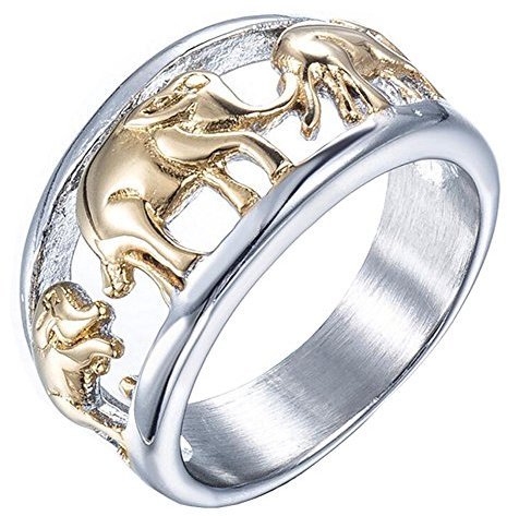 PAURO Herren Edelstahl goldene überzogene Elefant Ring Tierschmucksache Größe 54