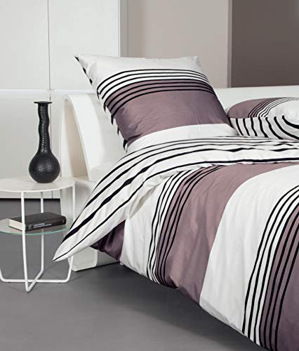 Janine Mako Satin Bettwäsche braun anthrazit 240 x 220 cm + 2 x 80 x 80 cm feinfädige Wendebettwäsche