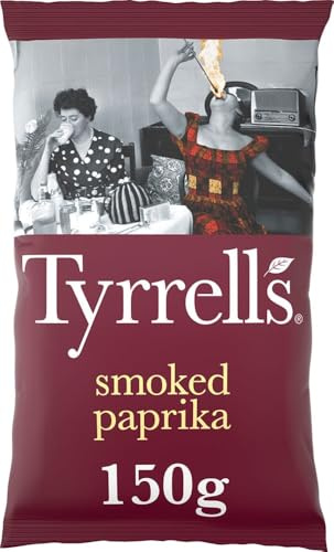 Tyrrells Crisps SMOKED PAPRIKA 150g Sharing Bag - Hand-cooked & spun for an exquisite fresh taste. No artificial ingredients (No artificial flavour, colours or MSG)