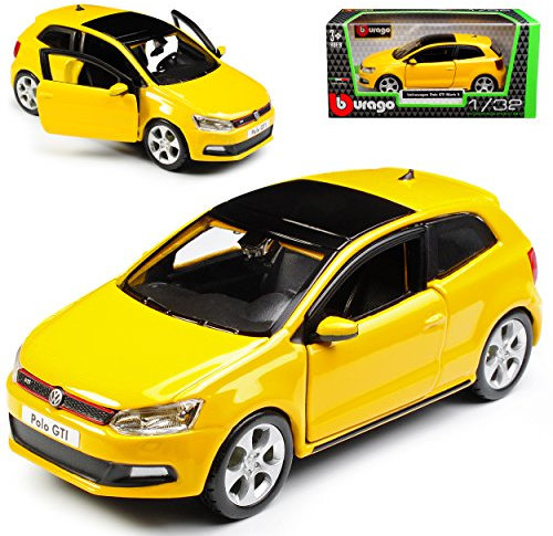 Bburago Volkwagen Polo V GTI Typ 6R 3 Türer Gelb Ab 2009 1/32 Modell Auto mit individiuellem Wunschkennzeichen