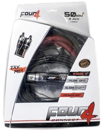 Kit Cavi Installazione 0 awg OFC 100% RAME 50 mm Cavo Rca alimentazione massa portafusibile positivo e negativo da 50mm SPL per alta potenza