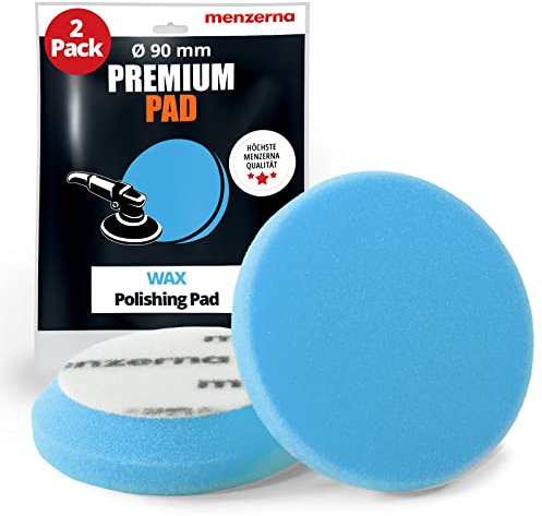 detailmate Menzerna Premium Wax Pad Polierschwamm weich - 95 mm 3,5 - blau - 2 Stück + 1 Nitril - Schutzhandschuh