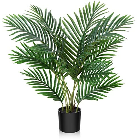 Fopamtri Kunstpflanzen Groß Areca Kunstpalme 60 cm im Topf Künstliche Pflanze Tropical Hawaii Grün Fake Plant für Schlafzimmer Büro Garten Hochzeit Party Deco (1 Stück)