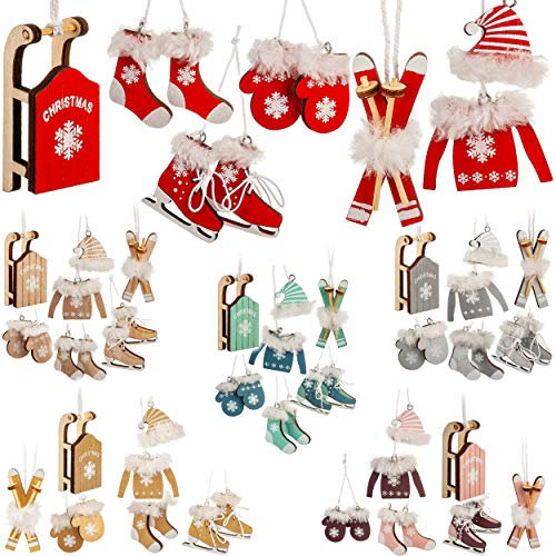 alles-meine.de GmbH 10 TLG. Deko Set - Winter & Weihnachten - Farbwahl - Ski/Schlittschuhe/Schlitten - bunt & weiß - aus Holz - Miniatur/Diorama - Anhänger - Weihnachtsdeko..