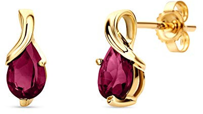 Orovi – Ohrringe Tropfenform aus 14 Karat Gelbgold (585) mit kreiertem Rubin (0.95 ct) – Ohrstecker Gold Damen mit Edelstein in edler Krappenfassung – Allergenfrei & handgemacht (10 x 4.5 mm)
