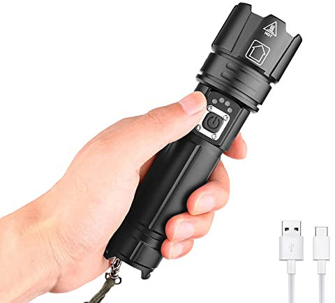 WESLITE Lampe Torche Rechargeable, Lampe Torche LED Ultra Puissante 7000 Lumens Lampe de Poche LED XHP70.2 Torche Tactique Zoomable 5 Modes avec Affichage de l'alimentation et Batterie Rechargeable