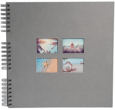 Exacompta 15116E MILANO Spiral-Fotoalbum 360 Fotos 60 schwarze Seiten Format 32 x 32 cm grauer Papiereinband mit Textileffekt Fenster zur individuellen Gestaltung FSC®-zertifiziert