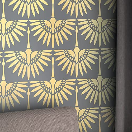 STENCILIT® Art-Déco-Kraniche Wand-Schablone - 2er-Pack Schablonen 42 x 57 cm, Boho Wand-Schablonen zum Malen großer Muster, Moderne große Wand-Schablonen