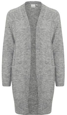 ICHI IHKAMARA CA2 Damen Lange Strickjacke Feinstrick Cardigan Longstrickjacke Long-Strickcardigan Regular-Fit, Größe:XL, Farbe:Grey Melange (200318)