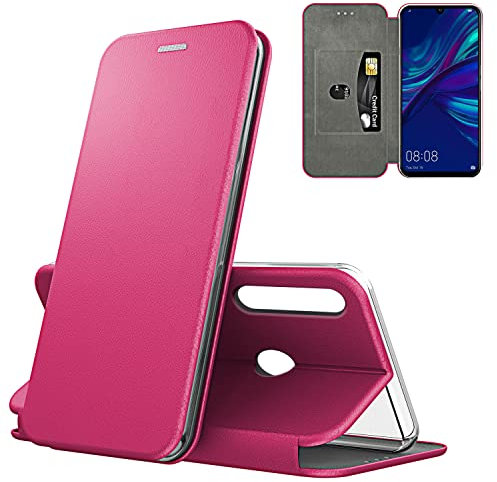 N NEWTOP Cover Compatibile per Huawei P Smart Plus 2019, Chiusura Magnetica 360 Capsule Flip Custodia Libro per Carta di Credito Simil Pelle TPU Interno Funzione Stand Supporto (Fucsia)