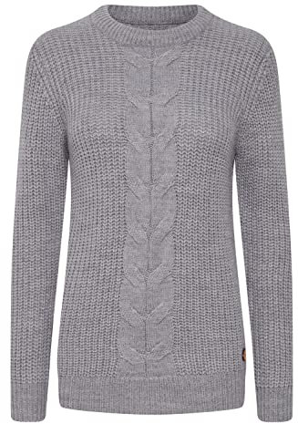 OXMO Natasja Damen Strickpullover Grobstrick Pullover, Größe:M, Farbe:Medium Grey Melange (201146)