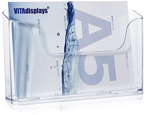 VITAdisplays DIN A5 Tischprospektständer als Flyerständer im Querformat, transparenter Flyerhalter und standfester Tisch-Prospekthalter, 2 Stück