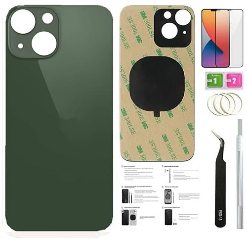 13 Rückglas Ersatz für iPhone 13 Back Cover Glas (6,1 Zoll) mit vorinstalliertem Klebeband + Montageanleitung + Reparaturwerkzeug + Displayschutzfolie (grün)