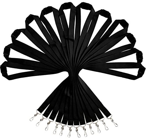 WEZEBEL Packung mit 12 strapazierfähigen Polyester Lanyards mit Sicherheitsverschluss - Verfügbar in Regenbogen-Mix & einfarbigen Farben (Schwarz, 12er-Pack)