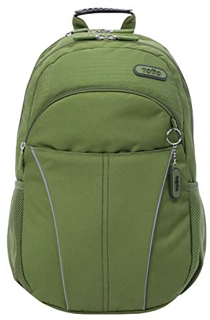 TOTTO - Mochila para Ordenador Portátil de 15,4 Pulgadas, Modelo Cambridge, 3 Compartimentos, 2 Bolsillos para Botella, Espaldar Ergonómico, Correas en S para Mayor Comodidad, Resistente, Color Verde