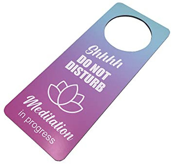 Meditation In Progress, Do Not Disturb, Door Hanger Sign - Yoga, Relaxation, Exercise, Class, Classroom, Teacher, Gift, Lotus Flower, Made from Heavy Duty 3mm Aluminium Composite