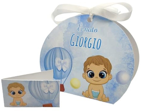 PV Grafik® 24+24 Scatoline Portaconfetti Battesimo Nascita – Bomboniere Personalizzate Bimbo Bimba con Bigliettini e Nastrino – Scatole Confetti Festa Bambini – Scatoline Confettata (Tunna31)