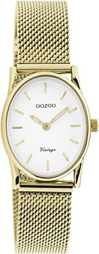 Oozoo Vintage Damen Uhr - Armbanduhr Damen mit 14mm Metallmesharmband - Analog Damenuhr Oval C20258