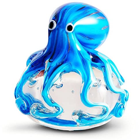 EUSTUMA Figurine Pieuvre en Verre soufflé à la Main, Ornement Animal Marin pour Aquarium, Collection d'animaux Marins pour Cadeau d'anniversaire, Presse-Papier en Verre pour Bureau.