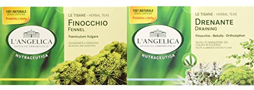 L'Angelica, Tisana Funzionale a Base di Finocchio, Favorisce l'Eliminazione dei Gas e la Digestione, Assumibile in Gravidanza, Bio, Vegan,40g & Tisana Drenante, Tisana Funzionale