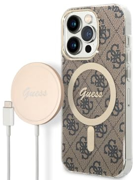 Guess Bündeln GUBPP14LH4EACSW Hülle und Ladegerät iPhone 14 Pro 6,1 braun Hard case 4G Print