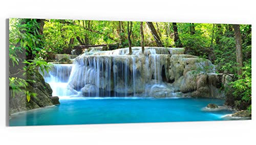 DEQORI Glasbild Echtglas | Motiv Exotischer Wasserfall | horizontal einteilig 150x60 cm | schöne Dekoration | Wandbild für Wohnzimmer, Schlafzimmer, Flur & Küche | moderne Wanddeko
