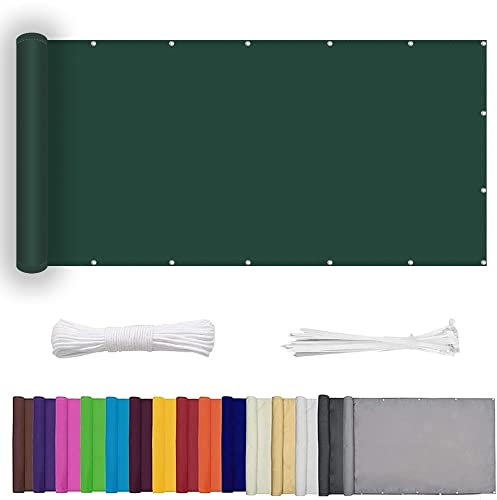 Balkon Sichtschutz Seitenmarkise 120 x 450 cm Wetterschutz Wasserfest Windfest Sonnentuch HDPE aus Starken Material für Balkon Garten Balkongeländer, Dunkelgrün