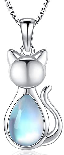 Friggem Katze Mondstein Halskette, 925 Sterling Silber Katze Anhänger, Damen Schmuck Festliche Geschenke für Mütter Geliebte und Damen