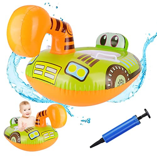 Vspek Cartoon Baby Schwimmring, Float Aufblasbar Schwimmhilfe Ring Mit Sitz,Doppelgriff und Inflator Schwimmsitz Schwimmtrainer Pool Auftriebshilfegerät für Kleinkinder (Bagger)