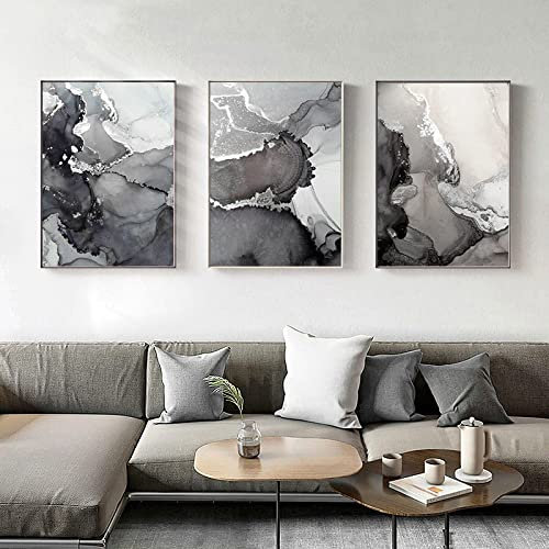 Schwarz Grau Silber Abstrakte Kunst Poster und Leinwand Malerei Druck Wandbild Moderne Nordische Art Wandbild Home Wohnzimmer Dekor 60x80cm-3Pieces Frameless
