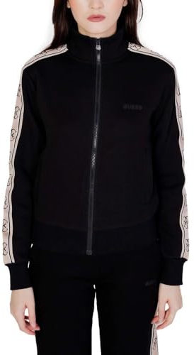 Guess Felpa Zip con Logo Laterale Firmata Guess, Realizzata in Punto Milano e caratterizzata da Bande Laterali, Logo Frontale in Tinta e Collo Alto. L'Immagine riporta Una Taglia S. Lunghezza Manica.