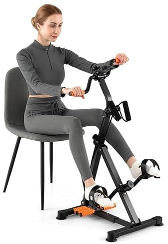 GOPLUS Pedaltrainer Senioren, Bewegungstrainer Arm- und Beintrainer mit LCD Display, Ergometer Heimtrainer höhen- und längenverstellbar mit Massage, 45 x 43-53 x 87-100 cm