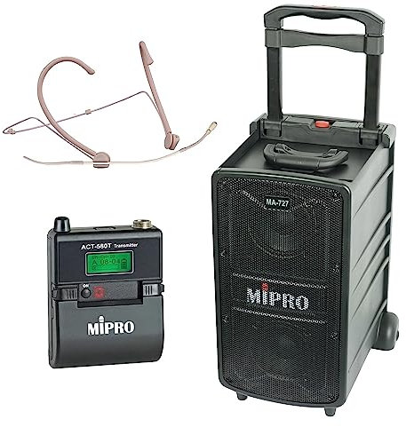 Mipro MA-727 - Altoparlante portatile con modulo di ricezione a 1 canale, 5,8 GHz + trasmettitore tascabile + microfono per cuffie