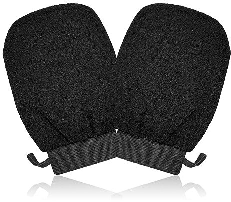 2x Gant Exfoliant Corps - Gant De Crin Gant Exfoliant Corps Élimine Les Cellules Mortes Nettoie Et Purifie Purifie La Peau Corps et Visage Femme et Homme (Noir)