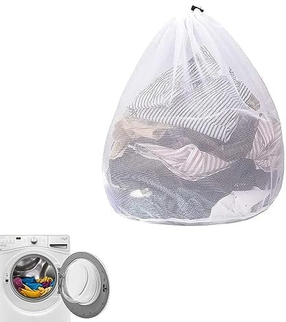 1 Pcs Drawstring Mesh Laundry Bag,Durable Laundry Net Washing Bag with Drawstring,79x 68cm Extra Large Mesh Laundry Bag for Washing Machine Travel, Delicates, Bra, Toy Storage (WHITE)