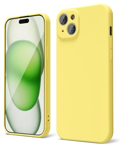 oakxco for iPhone 15 Plus Phone Case Liquid Silicone, Thin Slim Soft Rubber Gel TPU Plain Simple Cover for Women Girl Cute, Matte Solid Color,Yellow