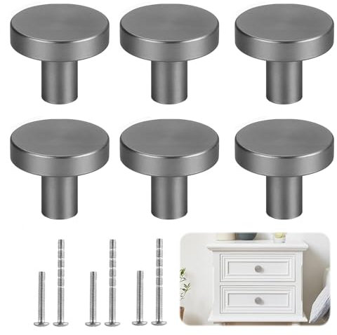 Wekuw 6 Pièces Poignée Meuble(Gris) Bouton de Porte Bouton Tiroir Metal Bouton de Portes Placard Boutons de Meubles Cuisine Bouton Porte Convient pour Armoire à Tiroirs de Bureau