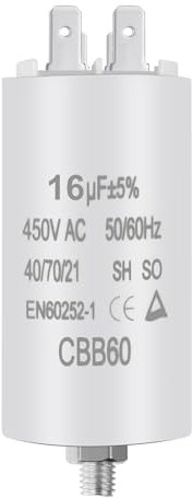OFFCUP CBB60 Condensateur de Démarrage, 16μF 450V Condensateur Moteur Connecteur 50/60Hz pour Pompe Piscine Climatiseur Moteurs et Ventilateur 95 x 40 mm