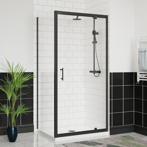 Aquariss 900x1000mm Pivot Shower Door Enclosure with Side Panel Black | Reversible, Aluminum Profile, 6mm Tempered Easy Clean Glass, Zinc Alloy Hinge, 20mm Wall Adjustable, Seal Strips