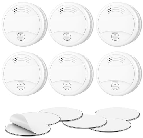 CPVAN Rauchmelder ohne Blinkende LED mit Magnethalterung, Feuermelder 9V Block Alkaline Batterie Austauschbarer, Entspricht der Europäischen Norm EN14604 Brandmelder,6er Set