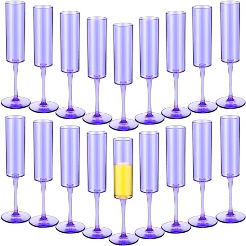 Gerrii 6 oz Acrylic Stemmed Champagne Flutes Unbreakable Plastic Champagne Glasses Reusable Wine Toasting Goblets Crystal Disposable Cocktail Cups for Party, Wedding, Birthday (Purple,18 Pcs)