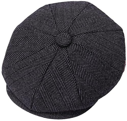 ZRWASKA® Flache Herrenkappe, Größe 8, Bäckermütze, Wollmütze, Gatsby-Tweed-Wollstoff, Newsboy-Stil, Bäckerhut im Stil der 1920er-Jahre, einfarbig, Fischgrätenmuster, Größe S-XXL,