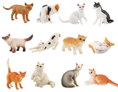 Osuter Katzenfigur, 12 Stück Schleich Katze,Spielzeug Katzenfiguren,Niedliche Miniatur Katze Figur Spielzeug,Mini Kätzchen Figuren,Katze Figuren Playset,Tiere-Figuren Set,Kleinkinder Katzenliebhaber