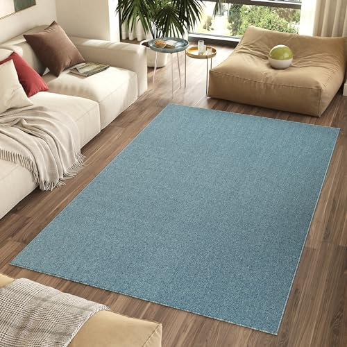 TAPISO Nizza Teppich Anti Rutsch Blau Einfarbig Waschbar Wohnzimmer Schlafzimmer Pflegeleicht Waschmaschinenfest Loop-Teppich ÖKO-TEX 160 x 220 cm