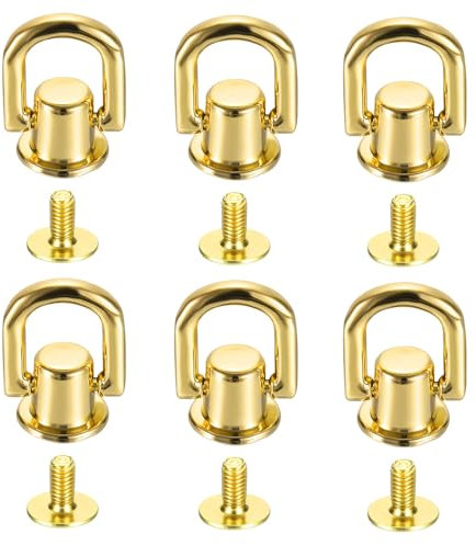 PATIKIL 22x12x5.5mm D Rings for Purse, 24 Set Spikes for Clothes Metal Button Spikes Screw Kit Flat Head Rivets Screw DIY Leather Hardware Trim Craft, K Gold