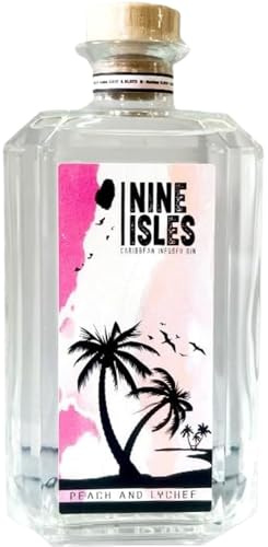 Nine Isles Peach and Lychee Gin - 70cl, 38.5% vol - Original Caribbean Infused - Handcrafted Small Batch Gin - Great Gift Idea